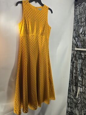 Sleeveless Eyelet Midi Dress in Mustard Yellow